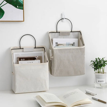 Multi-Pocket Cotton Linen Hanging Pouch – Storage Organizer for Dormitory & Bedroom