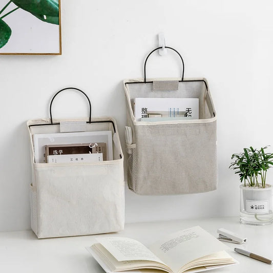 Multi-Pocket Cotton Linen Hanging Pouch – Storage Organizer for Dormitory & Bedroom