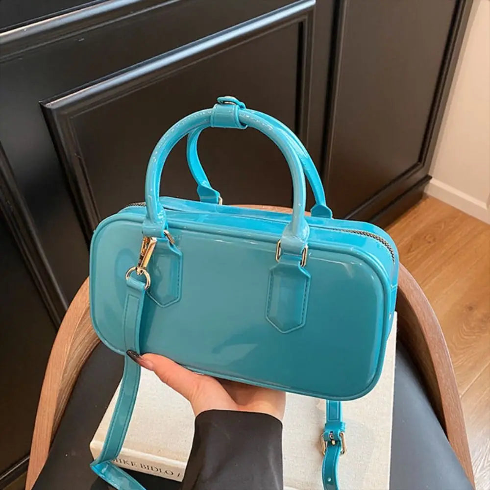 GlossyGlow Solid Color Jelly Hobos Bag – Casual Cute Waterproof Crossbody Satchel