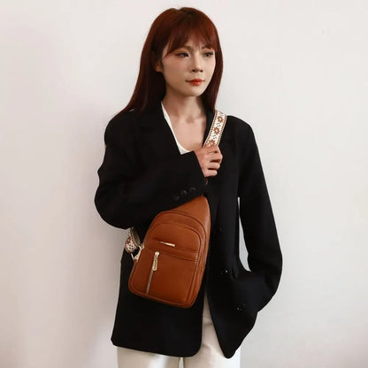 PU Leather Chest Bag - Multi-Pocket Crossbody Backpack