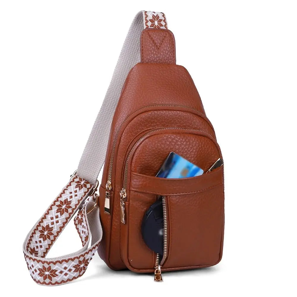 PU Leather Chest Bag - Multi-Pocket Crossbody Backpack