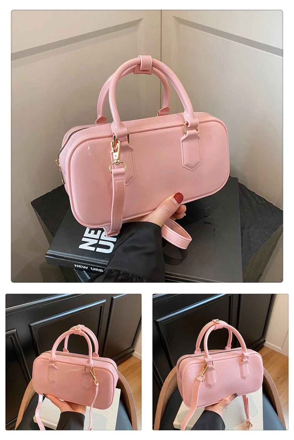 GlossyGlow Solid Color Jelly Hobos Bag – Casual Cute Waterproof Crossbody Satchel