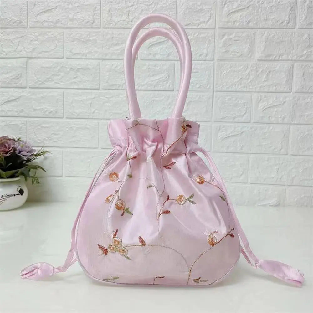 FloraCharm Embroidered Drawstring Cosmetic & Jewelry Bag – Small Hanfu Style Handbagg