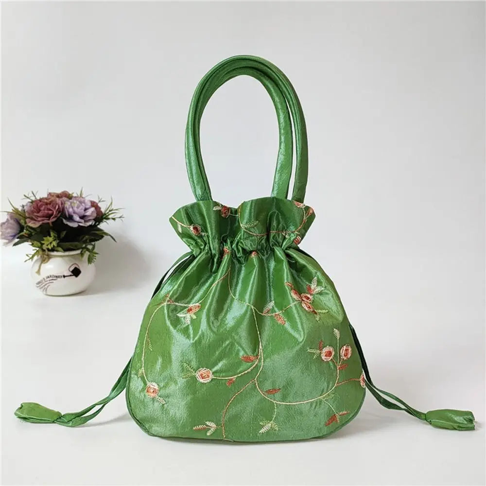FloraCharm Embroidered Drawstring Cosmetic & Jewelry Bag – Small Hanfu Style Handbagg
