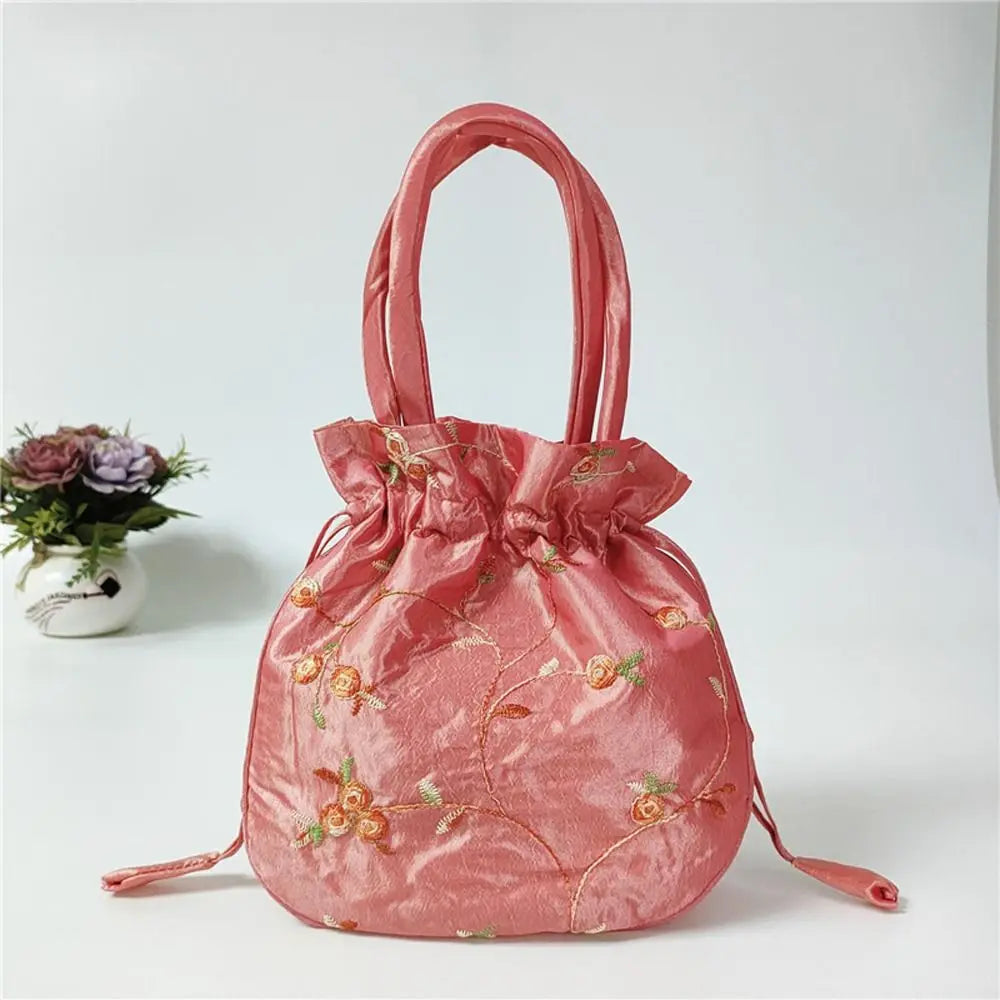 FloraCharm Embroidered Drawstring Cosmetic & Jewelry Bag – Small Hanfu Style Handbagg