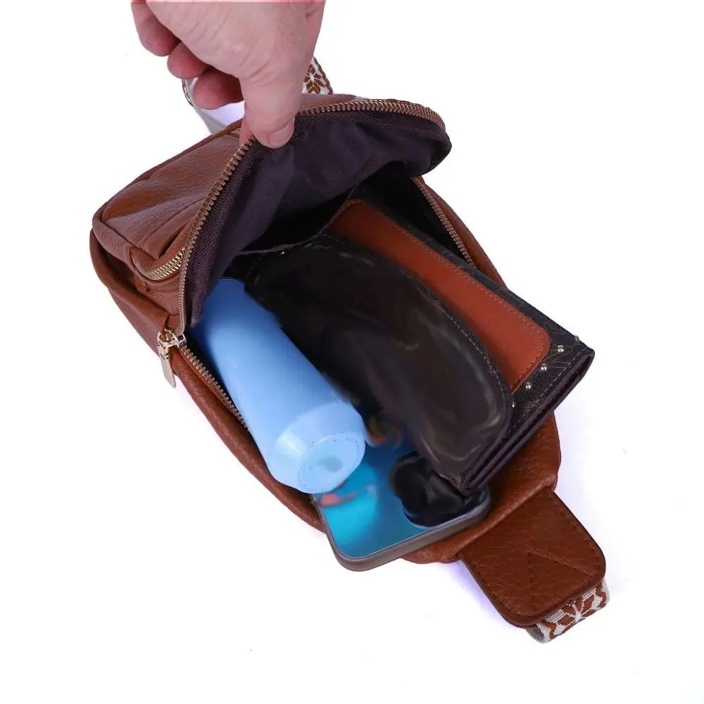 PU Leather Chest Bag - Multi-Pocket Crossbody Backpack
