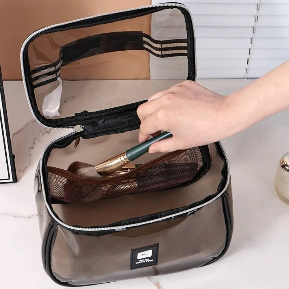 Clear Large PVC Cosmetic Bag – Waterproof Handheld Makeup & Toiletry Organizer
