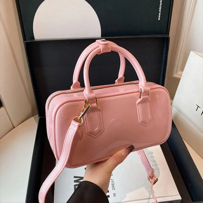 GlossyGlow Solid Color Jelly Hobos Bag – Casual Cute Waterproof Crossbody Satchel