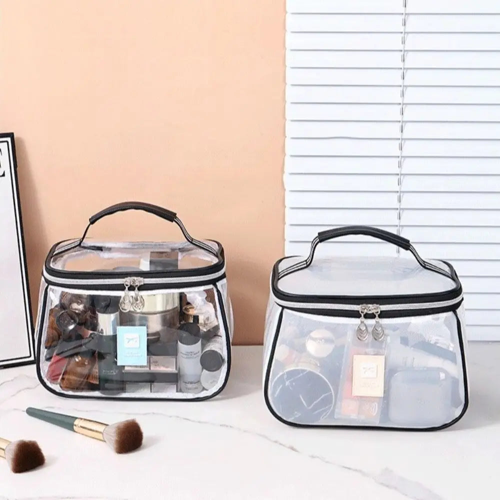 Clear Large PVC Cosmetic Bag – Waterproof Handheld Makeup & Toiletry Organizer