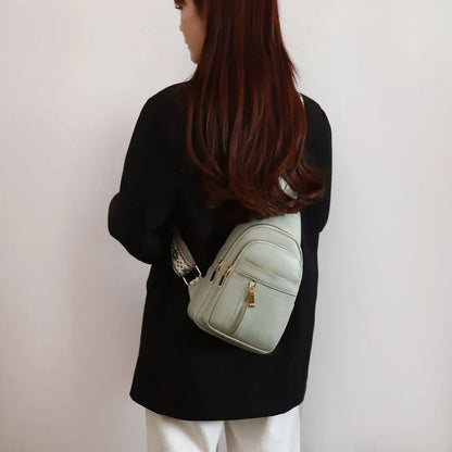 PU Leather Chest Bag - Multi-Pocket Crossbody Backpack