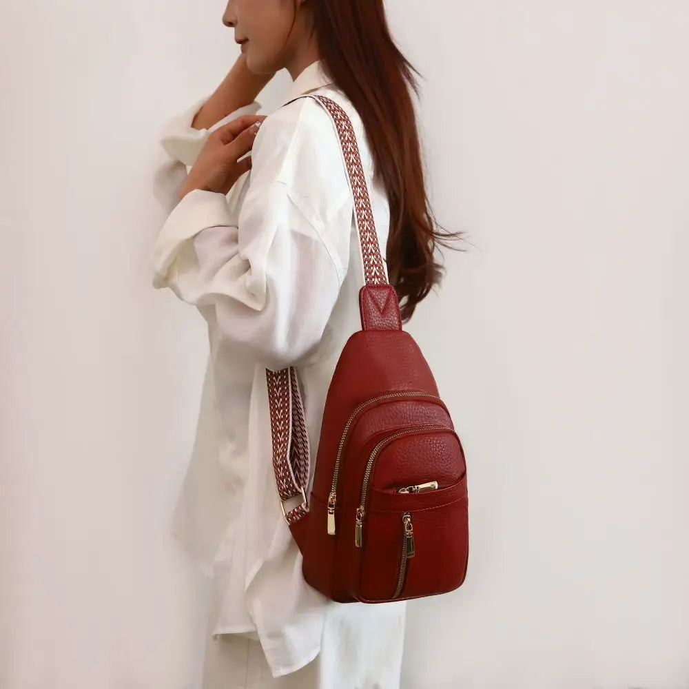 PU Leather Chest Bag - Multi-Pocket Crossbody Backpack
