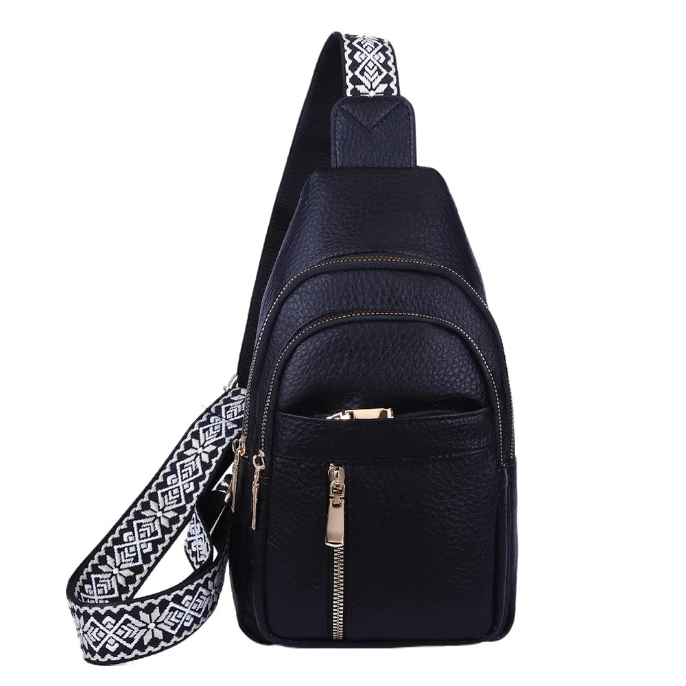 PU Leather Chest Bag - Multi-Pocket Crossbody Backpack