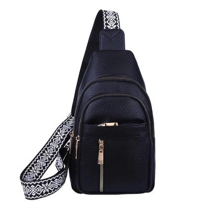 PU Leather Chest Bag - Multi-Pocket Crossbody Backpack