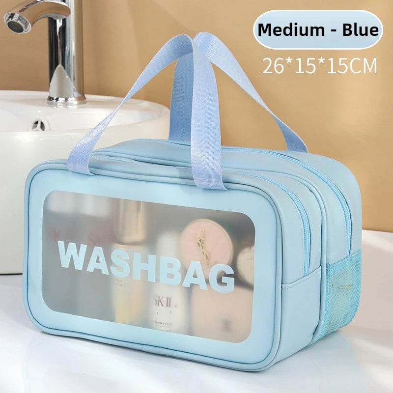 Double-Compartment Transparent PU Bag – Travel, Gym & Cosmetic Organizer