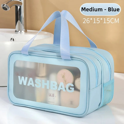 Double-Compartment Transparent PU Bag – Travel, Gym & Cosmetic Organizer