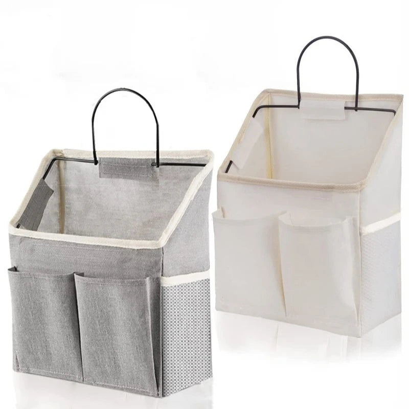 Multi-Pocket Cotton Linen Hanging Pouch – Storage Organizer for Dormitory & Bedroom