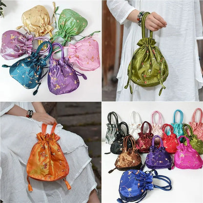 FloraCharm Embroidered Drawstring Cosmetic & Jewelry Bag – Small Hanfu Style Handbagg