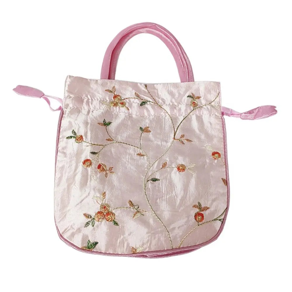 FloraCharm Embroidered Drawstring Cosmetic & Jewelry Bag – Small Hanfu Style Handbagg