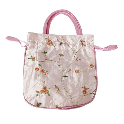 FloraCharm Embroidered Drawstring Cosmetic & Jewelry Bag – Small Hanfu Style Handbagg