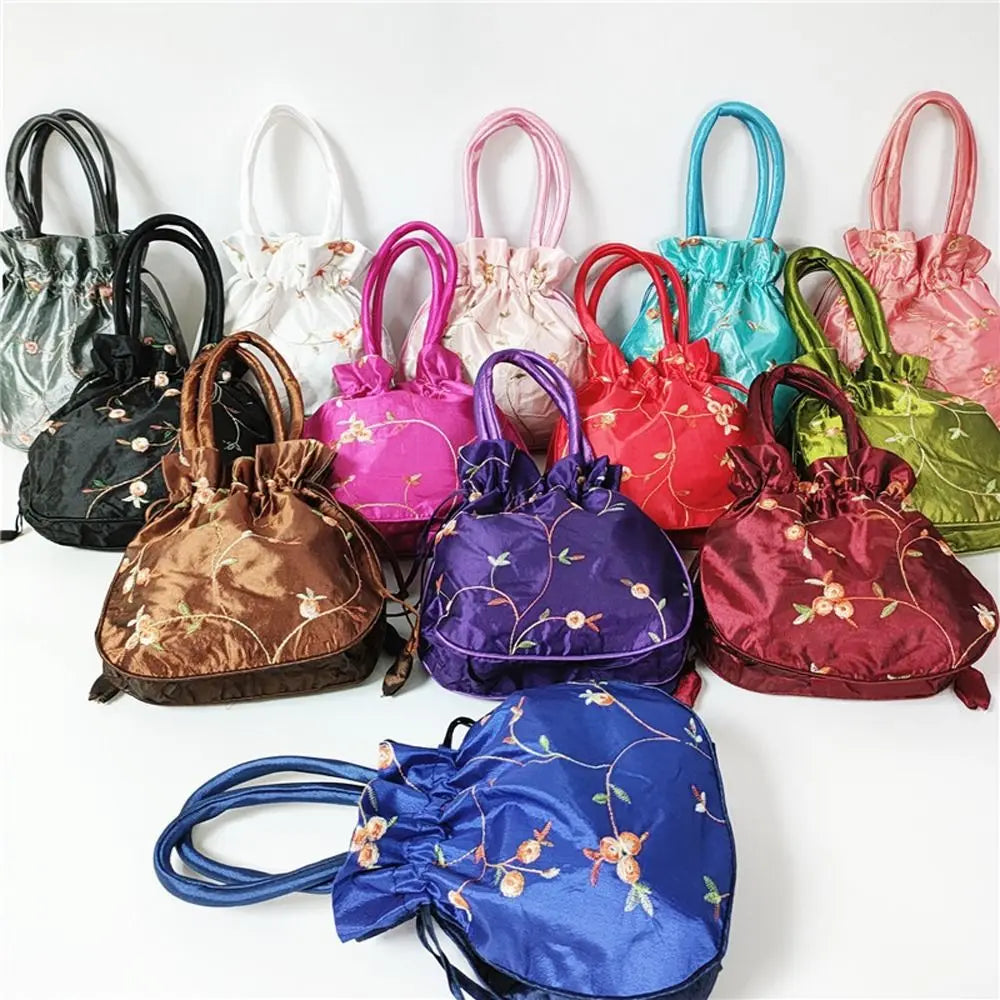 FloraCharm Embroidered Drawstring Cosmetic & Jewelry Bag – Small Hanfu Style Handbagg