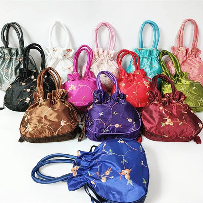 FloraCharm Embroidered Drawstring Cosmetic & Jewelry Bag – Small Hanfu Style Handbagg