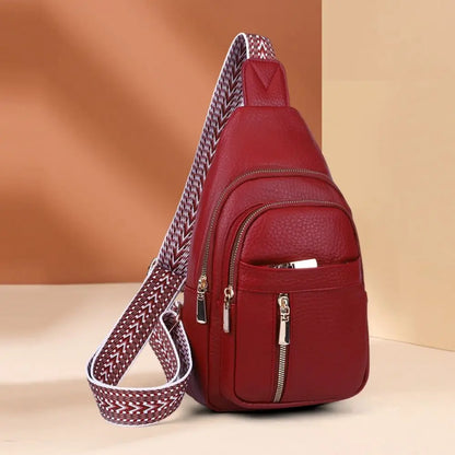 PU Leather Chest Bag - Multi-Pocket Crossbody Backpack