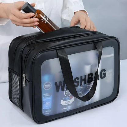 Double-Compartment Transparent PU Bag – Travel, Gym & Cosmetic Organizer