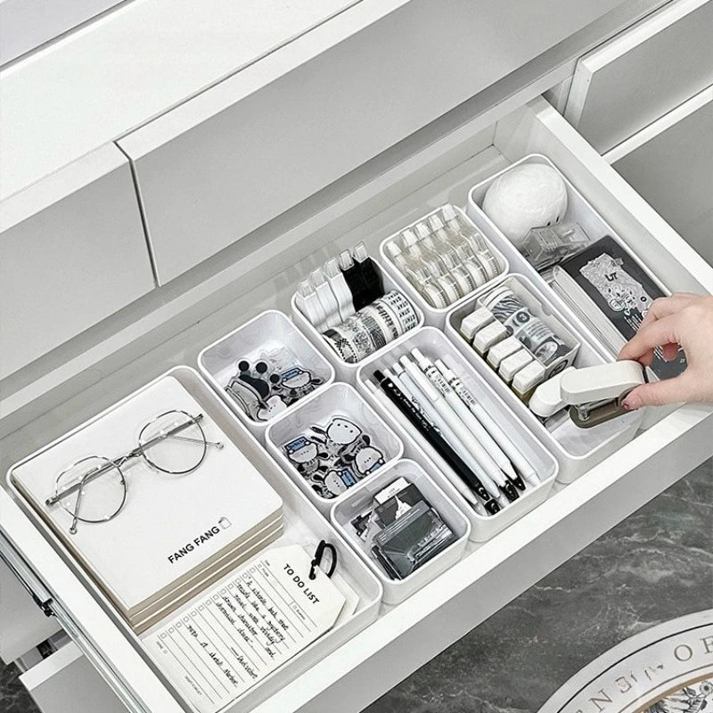 Built-in Desk Drawer Organizer – Storage Box Set for Cosmetics, Stationery, and Small Items