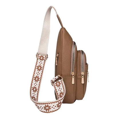 PU Leather Chest Bag - Multi-Pocket Crossbody Backpack