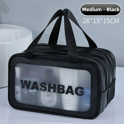 Double-Compartment Transparent PU Bag – Travel, Gym & Cosmetic Organizer