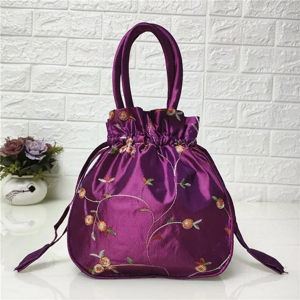 FloraCharm Embroidered Drawstring Cosmetic & Jewelry Bag – Small Hanfu Style Handbagg
