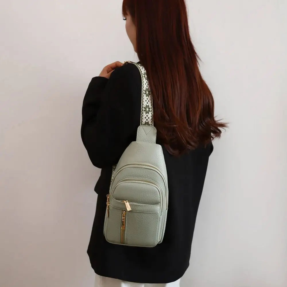 PU Leather Chest Bag - Multi-Pocket Crossbody Backpack