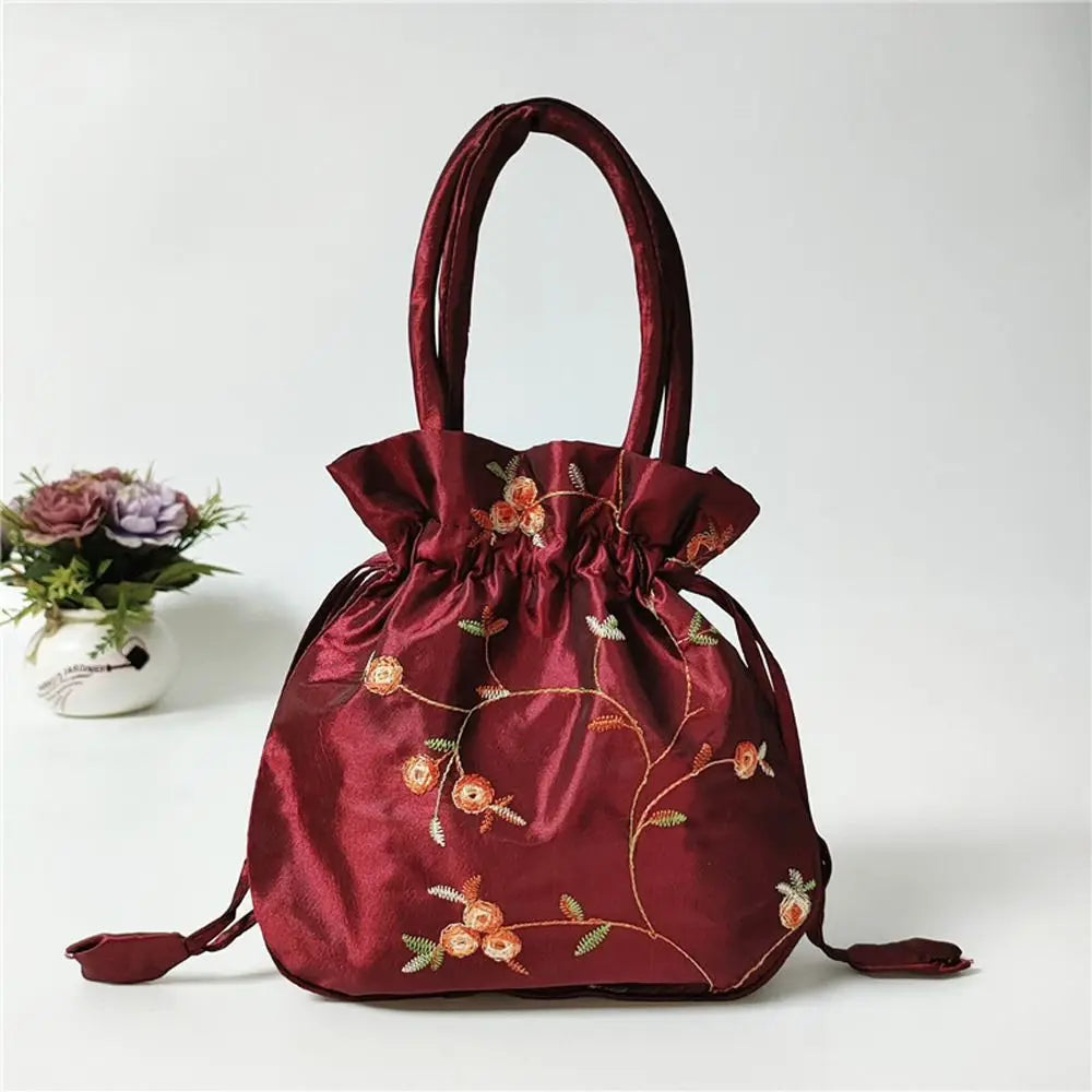FloraCharm Embroidered Drawstring Cosmetic & Jewelry Bag – Small Hanfu Style Handbagg