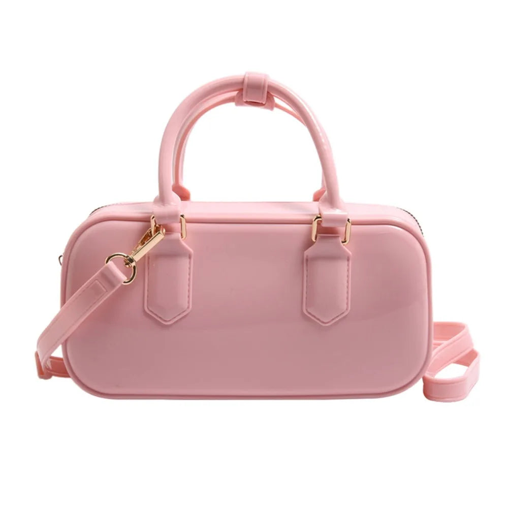 GlossyGlow Solid Color Jelly Hobos Bag – Casual Cute Waterproof Crossbody Satchel