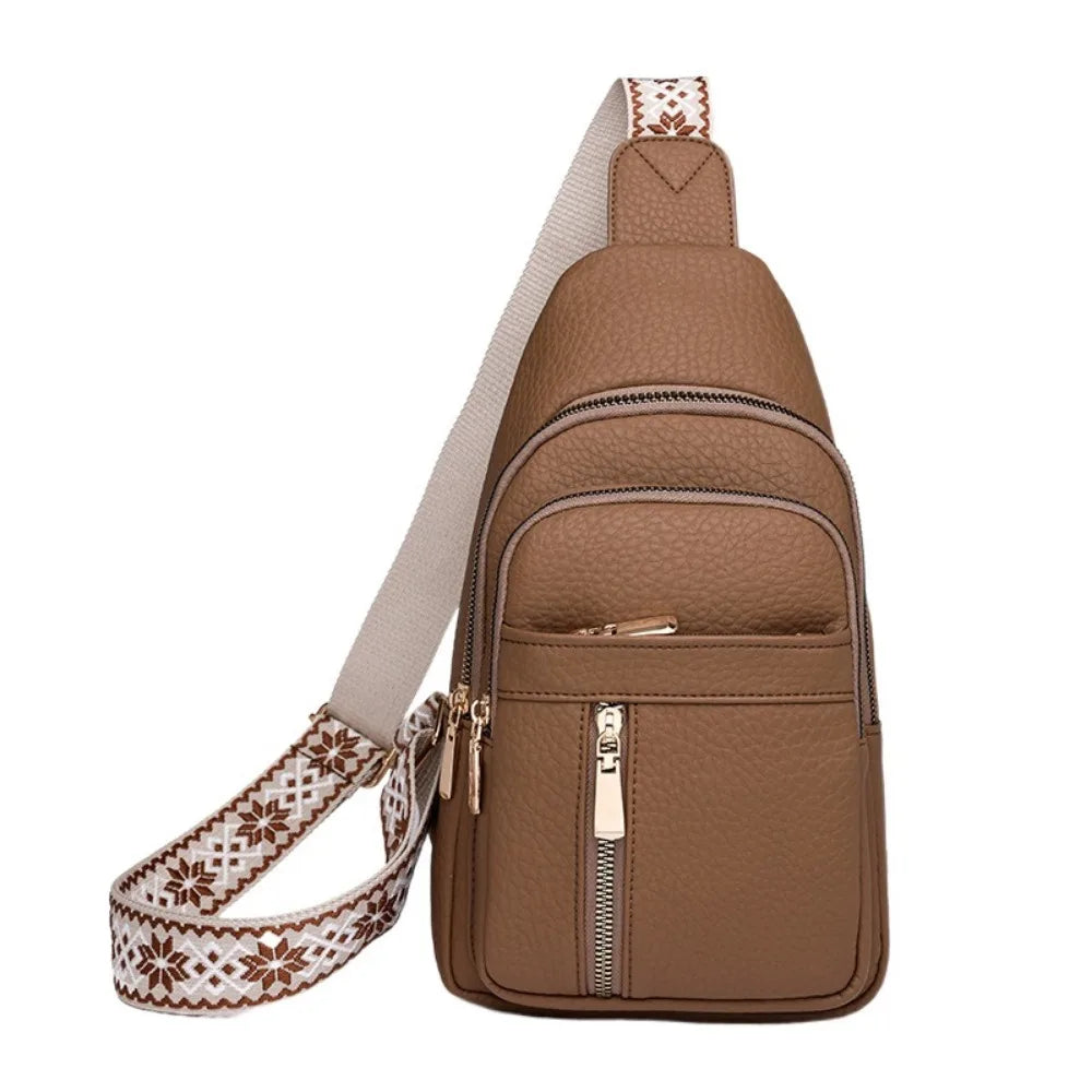 PU Leather Chest Bag - Multi-Pocket Crossbody Backpack