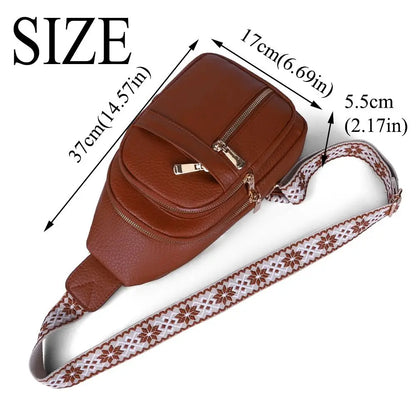 PU Leather Chest Bag - Multi-Pocket Crossbody Backpack