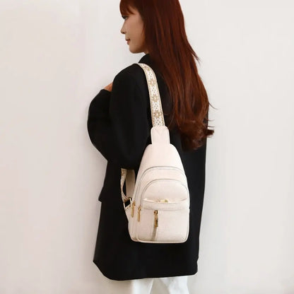 PU Leather Chest Bag - Multi-Pocket Crossbody Backpack