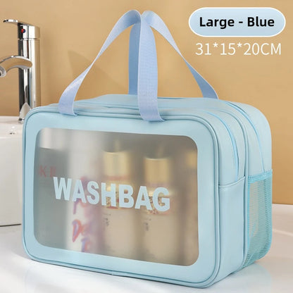 Double-Compartment Transparent PU Bag – Travel, Gym & Cosmetic Organizer