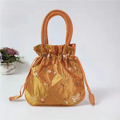FloraCharm Embroidered Drawstring Cosmetic & Jewelry Bag – Small Hanfu Style Handbagg