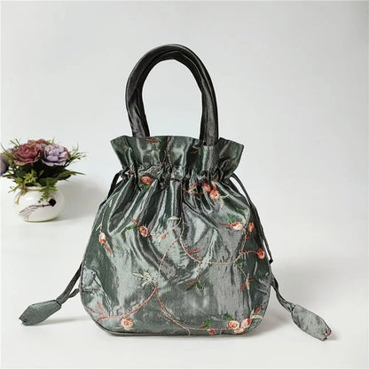 FloraCharm Embroidered Drawstring Cosmetic & Jewelry Bag – Small Hanfu Style Handbagg