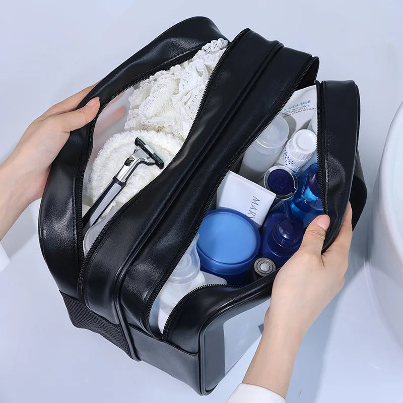 Double-Compartment Transparent PU Bag – Travel, Gym & Cosmetic Organizer