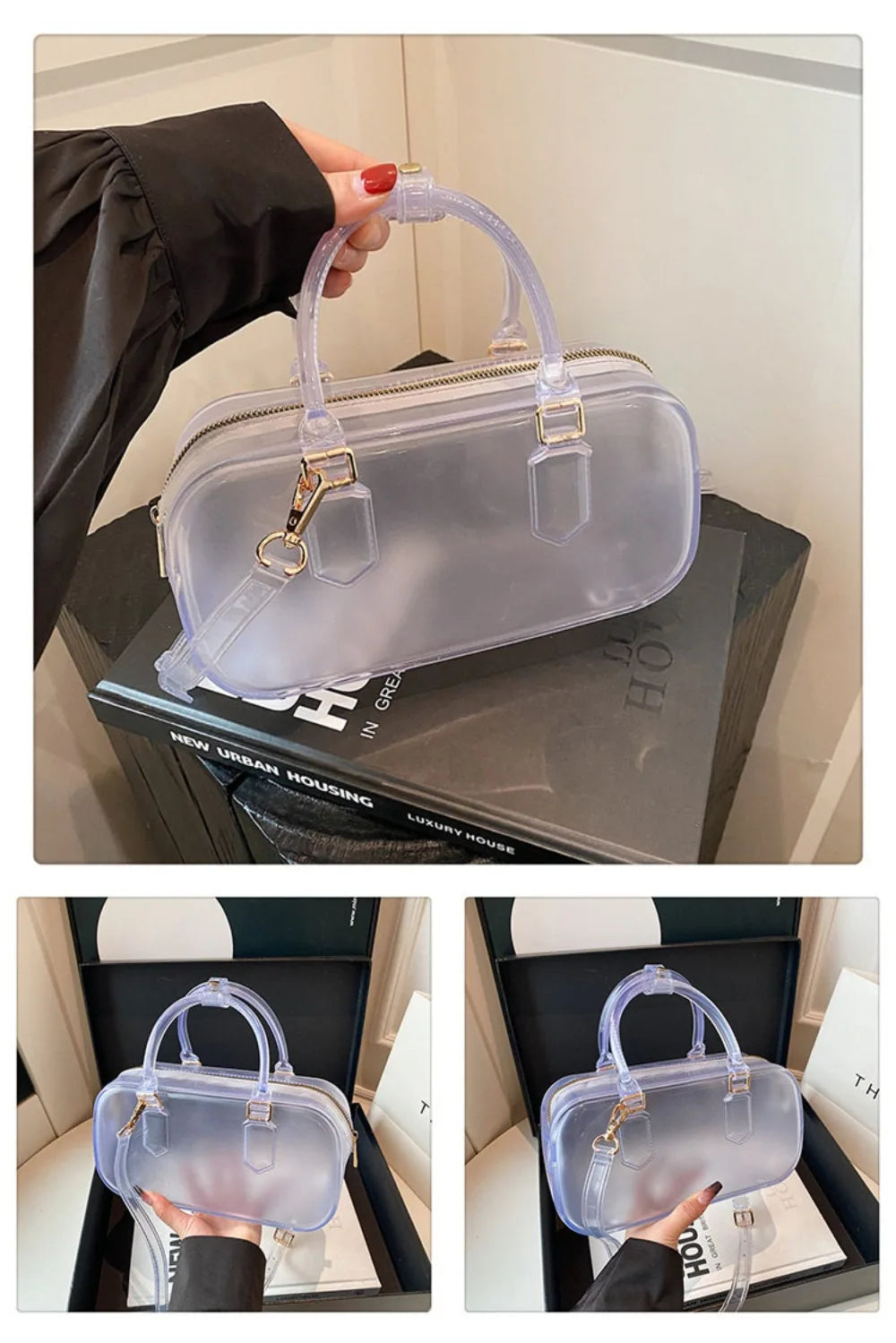 GlossyGlow Solid Color Jelly Hobos Bag – Casual Cute Waterproof Crossbody Satchel