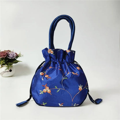 FloraCharm Embroidered Drawstring Cosmetic & Jewelry Bag – Small Hanfu Style Handbagg