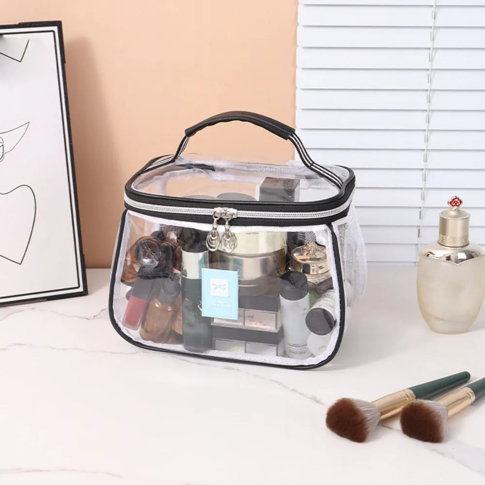 Clear Large PVC Cosmetic Bag – Waterproof Handheld Makeup & Toiletry Organizer