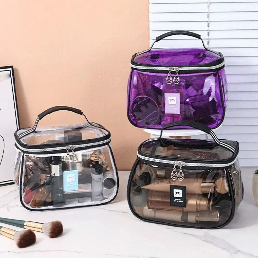 Clear Large PVC Cosmetic Bag – Waterproof Handheld Makeup & Toiletry Organizer