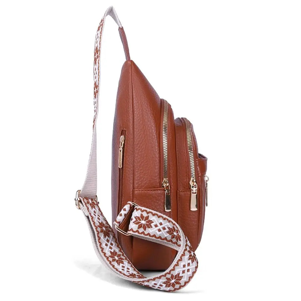 PU Leather Chest Bag - Multi-Pocket Crossbody Backpack