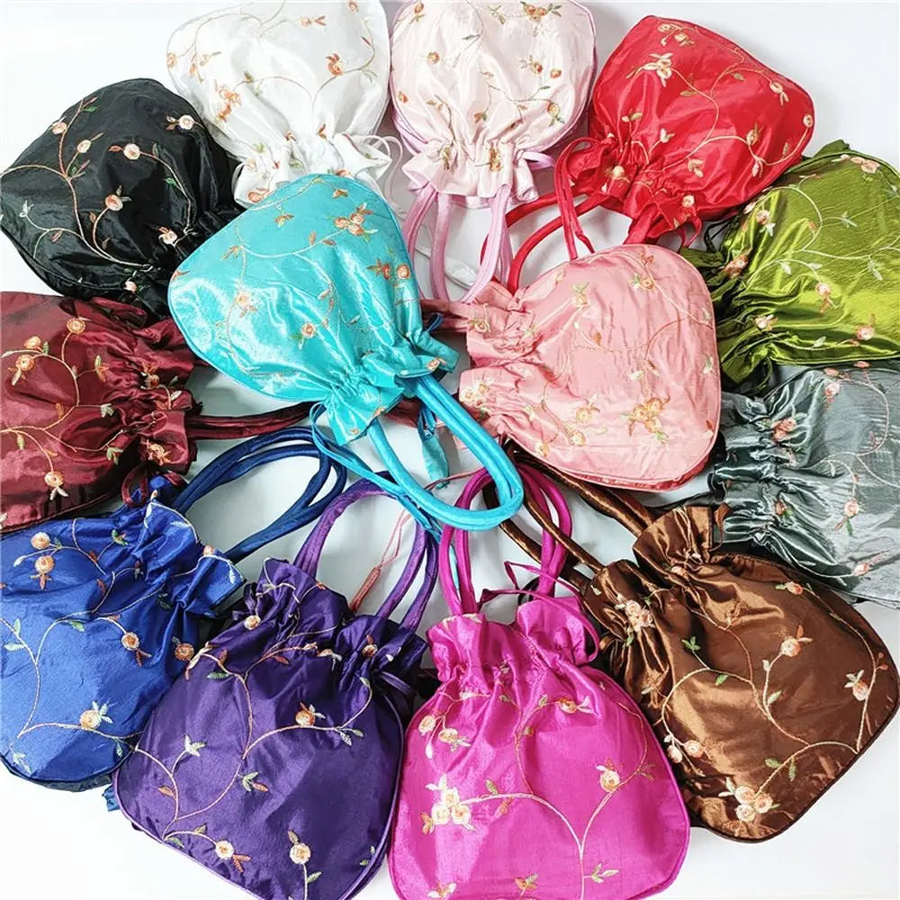 FloraCharm Embroidered Drawstring Cosmetic & Jewelry Bag – Small Hanfu Style Handbagg