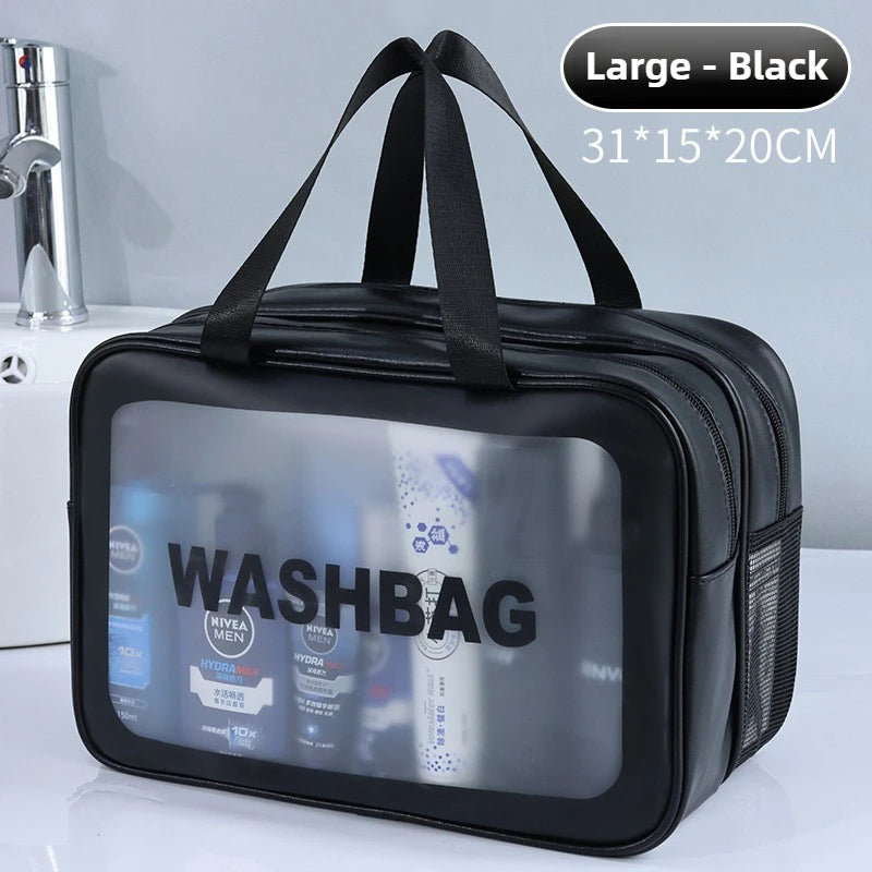 Double-Compartment Transparent PU Bag – Travel, Gym & Cosmetic Organizer