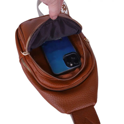 PU Leather Chest Bag - Multi-Pocket Crossbody Backpack