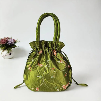 FloraCharm Embroidered Drawstring Cosmetic & Jewelry Bag – Small Hanfu Style Handbagg